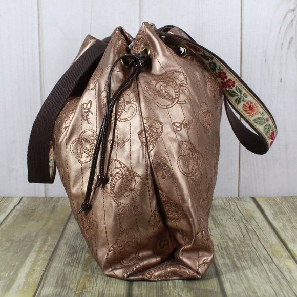 Original by Sharif Gold Vegan Leather Embroidered Drawstring Tote Shoulder Bag - Picture 5 of 13